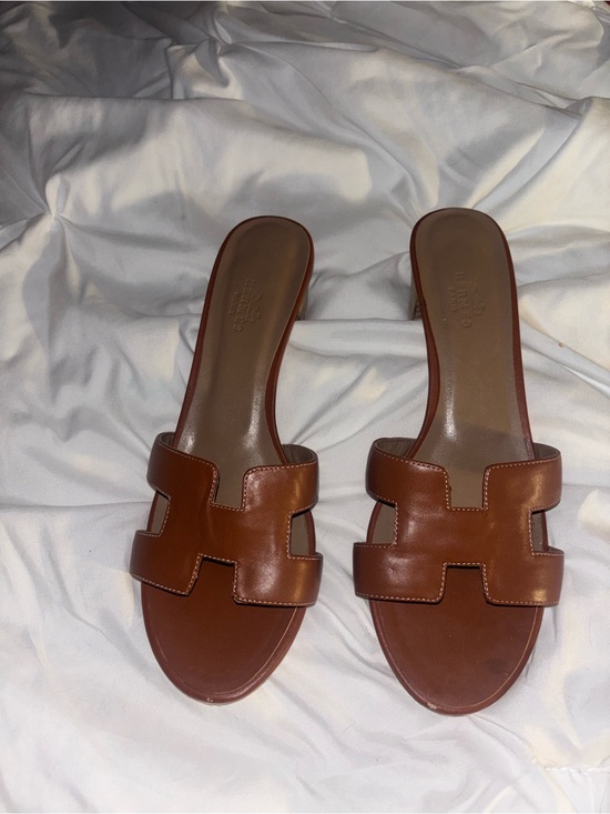 Hermes Shoes - Hermes Brown Leather Oasis Slide Sandals